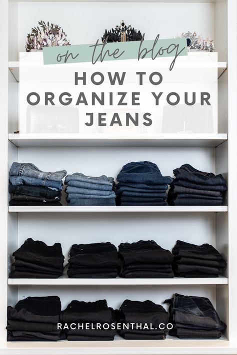 How To Organize Pants In Closet Shelves, Jeans Closet Organization Ideas, Pants Storage Closet, Jeans Organizer Closet, How To Organize Your Jeans, Storing Pants In Closet, Organizing Jeans In Closet Ideas Shelves, Jeans In Closet Organize, Ways To Store Jeans In Closet