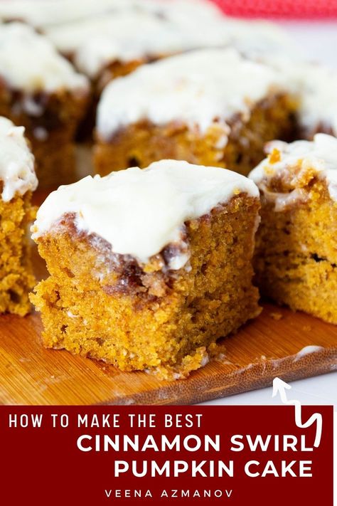 Celebrate fall with this moist and flavorful Cinnamon Swirl Pumpkin Cake, topped with a creamy glaze for the perfect touch! Rich pumpkin flavor combined with a warm cinnamon swirl makes each bite unforgettable. Easy to make and bursting with autumn spices, this cake is the ultimate cozy treat for gatherings or a special family dessert. Try it this season for a delicious twist on classic pumpkin cake! Pumpkin Cake Easy Recipe, Pumpkin And Vanilla Cake Mix Recipes, Pumpkin Cake With Glaze, Cinnamon Swirl Pumpkin Cake, Pumpkin Custard Cake Recipe, Pumpkin Cinnamon Roll Cake, Pumpkin Christmas Dessert, Christmas Pumpkin Desserts, Pumpkin Log Roll