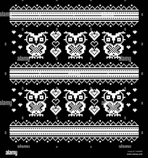 Download this stock vector: Ornament with owl and heart. birds pixel art template. - HHA8MB from Alamy's library of millions of high resolution stock photos, illustrations and vectors. Birds Pixel Art, Knitting Scheme, Owl Templates, Double Knitting Patterns, Pixel Art Templates, Needlepoint Stitches, Pixel Pattern, Pixel Art Pattern, Pattern Images