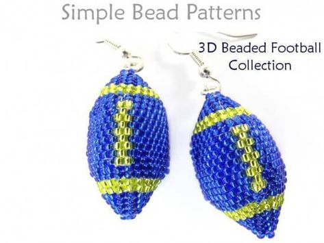 Beaded Football Earrings Necklace Keychain Ornament Beading Pattern Football Earrings, Bead Crochet Patterns, Bead Embroidery Patterns, Seed Bead Patterns, Bead Weaving Patterns, Beaded Jewellery, Bead Loom Patterns, Beaded Bracelet Patterns, Earring Tutorial