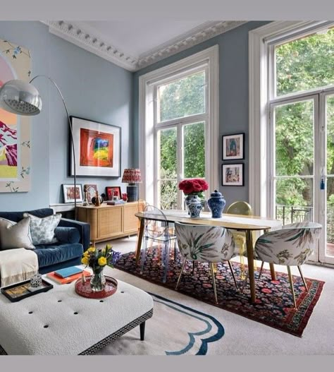 Georgian Apartment, Garage Adu, Light Blue Living Room, English Townhouse, Blue Walls Living Room, Victorian House Interiors, Living Room Wall Color, 2024 Inspiration, Blue Ceilings