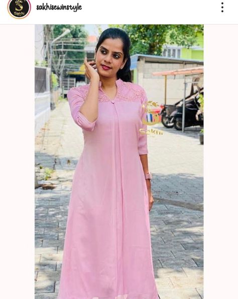 Pink Georgette Kurti, Maternity Churidar Designs, Plain Georgette Churidar Designs, Cotton Material Dress Design, Plain Georgette Kurtis, Georgette Kurtis Designer Plain, Churidhar Models Latest, Plain Kurti Designs