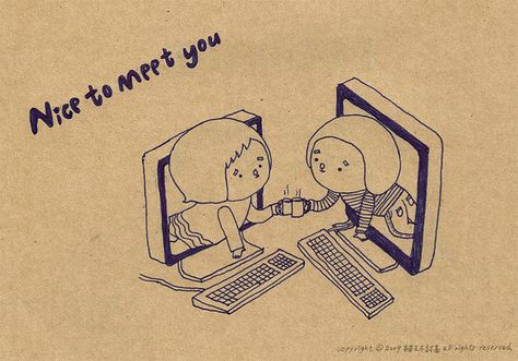 Nice to meet you. by 貓王不討喜, via Flickr Friendship Sketches, Make Friends Online, Online Friendship, Friendship Art, Pixel Art Background, Online Friends, Drawings Of Friends, Best Friends Aesthetic, Real Friends