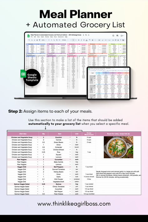 Say goodbye to meal planning stress! This Google Sheets template simplifies meal prep by helping you plan meals for the week, build grocery lists, and track everything in one place. Customize your meal ideas, ingredients, and meals, and let this spreadsheet do the work for you every week. Perfect for busy households! Meal Planner Template, Meal Prep For The Week, Google Sheets, Grocery List, Grocery Lists, Meals For The Week, Grocery Shopping, Meal Planner, Meal Ideas