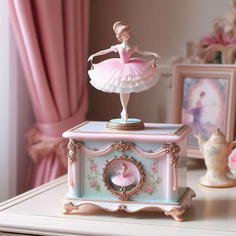 music box Music Box With Ballerina, Ballet Music Box Aesthetic, Ballerina Music Box Aesthetic, Ballerina Music Box Vintage, Ballet Music, Music Box Ballerina, Pink Music, Dancing Dolls, Music Box Vintage