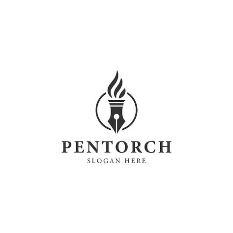 Pen and torch logo design | Premium Vector #Freepik #vector #torch-logo #document-logo #ink-pen #writer-logo Torch Logo Design, Pen Logo Design, Document Logo, Horror Logo, Pen Logo, Writer Logo, Lamp Logo, Government Logo, Logo Development