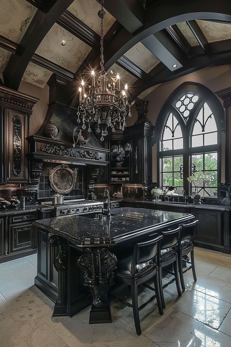 13 Gothic Kitchen Interior Designs To Fuel Your Dreams! - My Decor Inspo Goth Victorian Kitchen, Gothic Decor Aesthetic, Gothic French Country, Gothic Mansion Aesthetic, Gothic Mansion Interior, Witch House Aesthetic, Gothic House Interior, Goth House Interior, Modern Gothic House