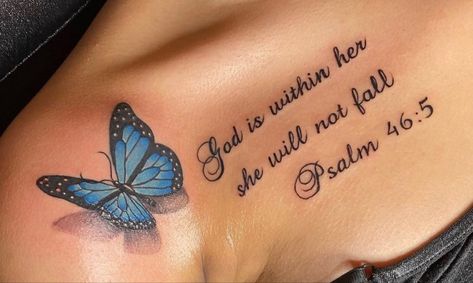 Psalms Tattoo Women, Pslam46:5 Tattoo, Butterfly Tattoos With Meaning, Psalms46:5 Tattoo, Angel Wing Tattoo Shoulder Women, Butterfly Bible Verse Tattoo, Butterfly With Bible Verse Tattoo, Psalm 46:5 Tattoo With Flower, Butterfly Tattoo With Scripture