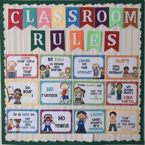 Classroom Rules Kindergarten, Rules Kindergarten, Kindergarten Wall Decoration, Preschool Classroom Rules, English Poster, School Wall Decoration, English Classroom Decor, Classroom Rules Poster, English Posters