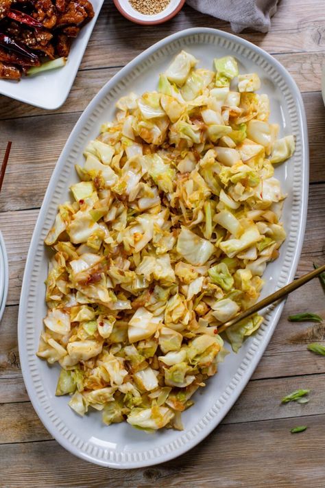 Sautéed Garlicky Cabbage - This Savory Vegan Dinner Ideas With Cabbage, Garlicky Cabbage, Vegan Cabbage Recipes, Veggie Side Dish, Sauteed Cabbage, Vegetarian Cabbage, Vegan Side Dishes, Vegan Sides, Night At Home