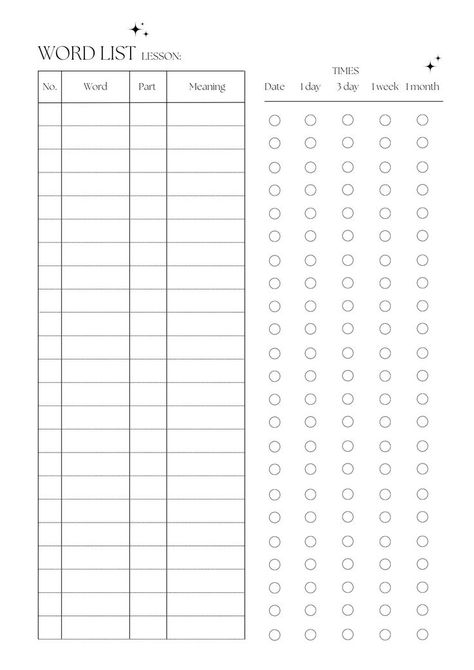 word list for learning new words Vocab List Notes, Vocabulary Sheet Template, Vocabulary Notebook Ideas, Vocab Template, Vocabulary Notes Template, Vocabulary Template, Vocabulary Notebook, Learning Template, Language Journal