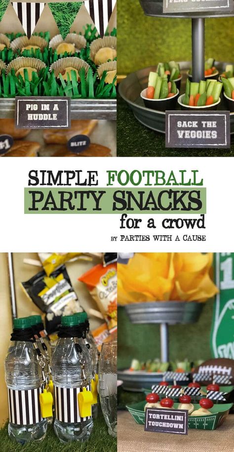 Make the game MORE exciting with yummy food! How about some easy appetizer ideas your Super Bowl party? Some of them are even healthy! For more Big Game Football party food ideas check out Parties with a cause. #footballparty #footballfood #footballmenu #gametime #sportsparty #superbowl Concession Stand Food Ideas Football, Super Bowl Vegetables, Superball Party Ideas Football Food, Football Themed Food Appetizers, Football Team Dinners High School, Foods For Football Party, Football Theme Party Food, Football Themed Birthday Party Food, Food For Football Party