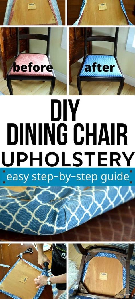 DIY Upholstery: Easy Dining Chair Seat Covers Recover Chairs, Dining Room Chairs Diy, Upholstering Chairs, Chair Upcycle, Diy Chair Cushions, Recovering Chairs, Reupholster Chair Dining, Dining Chair Seat Covers, Chairs Diy