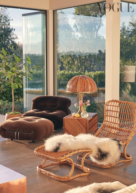 Lisa Marie Fernandez Shows Vogue Her Ranch House In Malibu | British Vogue House In Malibu, Log Home Plan, Joseph Dirand, Togo Sofa, Carlo Scarpa, Lisa Marie Fernandez, Pierce Brosnan, Julia Roberts, Rolling Hills