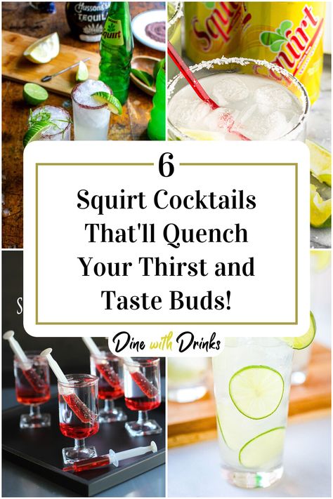 Collage of 4 squirt cocktails. Squirt Drink Cocktail Recipes, Sodalicious Drink Recipes, Sonic Drinks, Bbq Drinks, Best Cocktails, Alcholic Drinks, Gin Drinks, Diy Drinks, Summer Cocktail Recipes