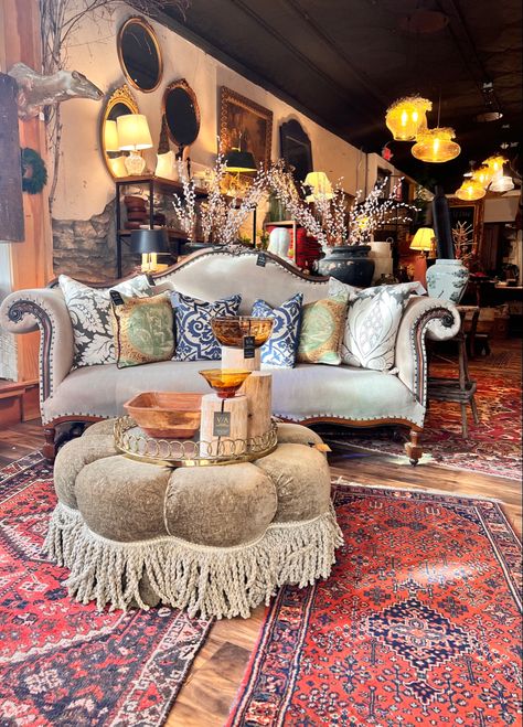 Anthropology Furniture, Anthropologie Living Room Inspiration, Anthropology Decor, Anthropology Store, Hudson Massachusetts, Anthropology Home, Suede Sofa, Antique Home Decor, Antique Home