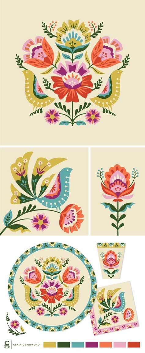 Fauna Illustration, Hungarian Art, Arte Folk, Polish Folk Art, Folk Art Flowers, Folk Design, Scandinavian Folk Art, Pola Sulam, 캐릭터 드로잉