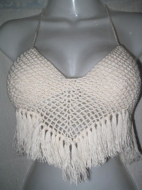 top con flecos tejido en hilo algodon Crochet Jackets, Crochet Top Outfit, Top Outfit, Crochet Jacket, Crochet Tops, Crochet Bikini, Crochet Top, Crop Top, Top Outfits