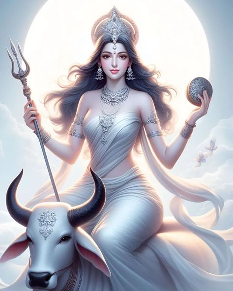 On this auspicious 8th day of Navratri, we honor Maa Mahagauri, the epitome of purity, peace, and grace. Her divine energy brings serenity, and her moon-like glow blesses us with wisdom and inner strength. May Maa Mahagauri guide us towards purity of thought and action. Jai Mata Di! 🌸🙏✨ (Pinch for full image 🤏)#NavratriDay8 #MaaMahagauri #GracefulGoddess #NavratriVibes . . . . . . . follow @digital.aichemist 🙏 . . . . . . . . . #Navratri2024 #MaaMahagauri #Day8Navratri #DivineFeminine #Shakti... 8th Day Of Navratri, Maa Mahagauri, Divine Manifestation, Maa Brahmacharini, Jai Mata Di, Unwavering Faith, Goddess Durga, Indian Woman, Rise Above