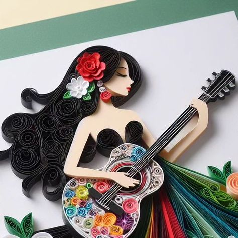 Quilling On Canvas, Quilling Art Unique, Art Quilling, Paper Quilling Patterns, Beauty In Art, Quilling Ideas, Quilling Craft, Guitar Lovers, Canvas Painting Designs