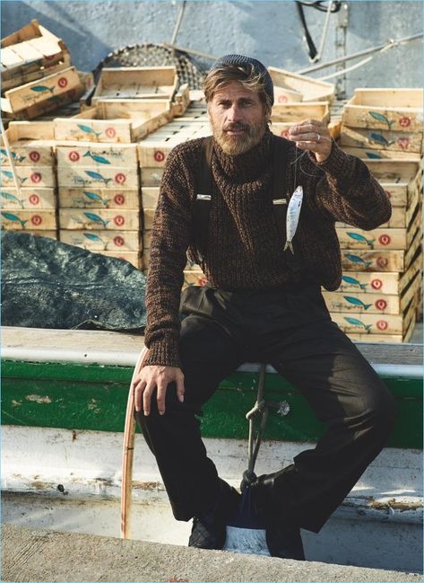 Mark Vanderloo | GQ China | 2017 | Editorial | Sergi Pons Fisherman Aesthetic Outfit Men, New England Fisherman Aesthetic, Fisherman Outfit Men, Nautical Style Mens, Fisherman Style Men, Fisherman Core Aesthetic, Old Fisherman Aesthetic, Vintage Fisherman Aesthetic, Sailor Fashion Men