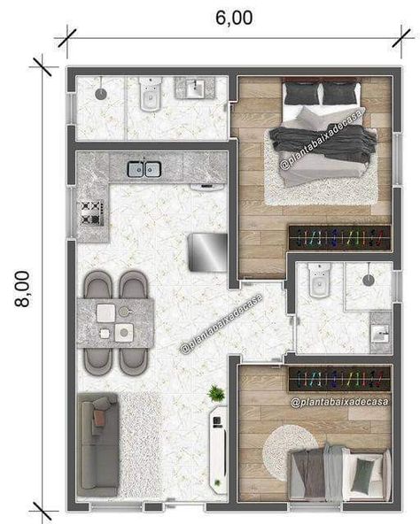 Small Apartment Plans, Studio Apartment Floor Plans, Small House Blueprints, Little House Plans, Modern Small House Design, House Floor Design, Small House Floor Plans, Small Apartment Design, House Arch Design