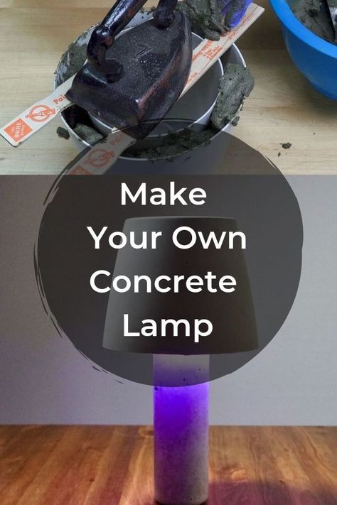 Love the concrete look without the price? Create a whole new lamp with concrete. diy | diy home decor | diy concrete crafts | concrete | lamp | diy lamp | diy lamp shade | concrete lamp | lighting | light fixtures | diy lighting | Diy Concrete Lamp, Light Fixtures Diy, Solar Lamps Diy, Cement Lamp, Diy Drum Shade, Restoration Hardware Inspired, Faux Fireplace Diy, Blue Lamp Shade, Lamp Diy