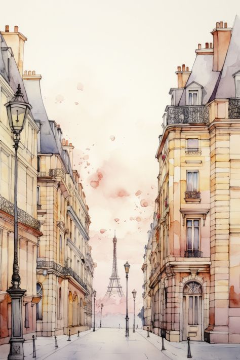 An imaginary cityscape based on the city of Paris. City Of Paris, Paris Architecture, Watercolor City, Watercolour And Ink, Watercolour Landscape, Paris Inspired, City Painting, Architecture Painting, Paris Print