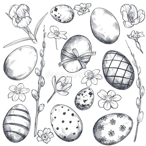 Easter Sketches, Easter Drawings, Egg Vector, Easter Illustration, Realistic Sketch, Easter Stuff, Easter Images, Easter Flowers, Bookmark Gifts