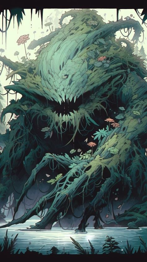 (Ektus) Shambling Mound Monster Plants Art, Shambling Mound Art, Shambling Mound Dnd, Nature Monster Art, Fantasy Plant Monster, Plant Magic Art, Fantasy Forest Monster, Tree Monster Art, Dnd Plant Monster