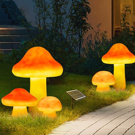 Outdoor Mushroom Lights, Mushroom Light Fixture, Solar Power Lights Outdoor, Mushroom Lights Outdoor, Outdoor Party Decorations Backyards, Mushroom Solar Lights, Solar Powered Lights Outdoor, Solar Yard Art, Solar Powered Lamp