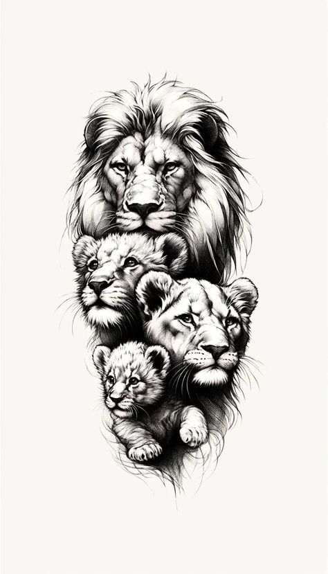 Lion And Cubs Tattoo Design, Lion Artwork Drawing, Lion Cub Tattoo, Arm Tattoos For Guys Forearm, Lion Art Tattoo, Cubs Tattoo, Lion Sketch, Cup Tattoo, Lion Tattoo Sleeves