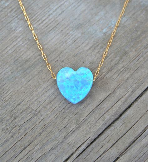 Image result for opal jewelry necklaces Romantic Jewellery, Gold Heart Necklace, Lovely Necklace, Blue Heart, Opal Necklace, Opal Jewelry, Pretty Jewellery, Gold Filled Chain, Heart Jewelry