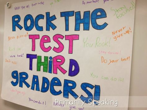 Rock the Test! | Primarily Speaking State Testing Encouragement Signs, Testing Encouragement Posters, Testing Motivational Posters, Testing Quotes, State Testing Motivation, Testing Treats For Students, Elementary Counselor, Rockstar Dress, Staar Test Motivation