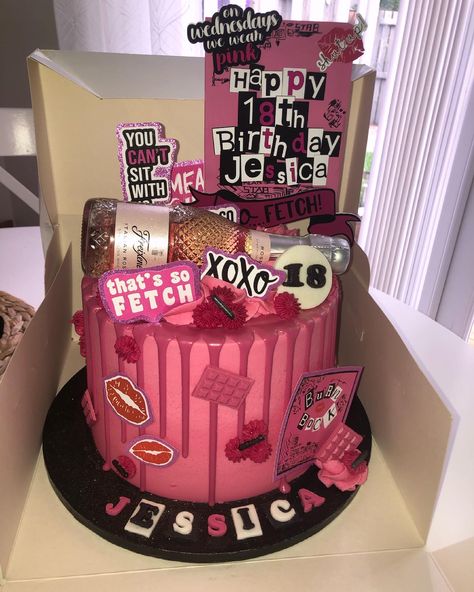 Birthday Cake Present, Hot Pink Birthday Decorations Ideas, Mean Girls Cake Ideas, Sixteenth Birthday Ideas Party Themes, Mean Girls Birthday Cake, Burn Book Cake, 2000s Cake Ideas, 2000s Birthday Cake, 18birthday Cake