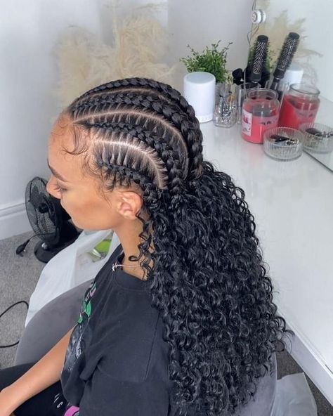 Straight Back Stitch Braids, Ponytail Braid Hairstyles, Straight Backs, Ponytail Braid, Weave Hairstyles Braided, Feed In Braids Hairstyles, African Hair Braiding Styles, Curly Ponytail, Braided Cornrow Hairstyles