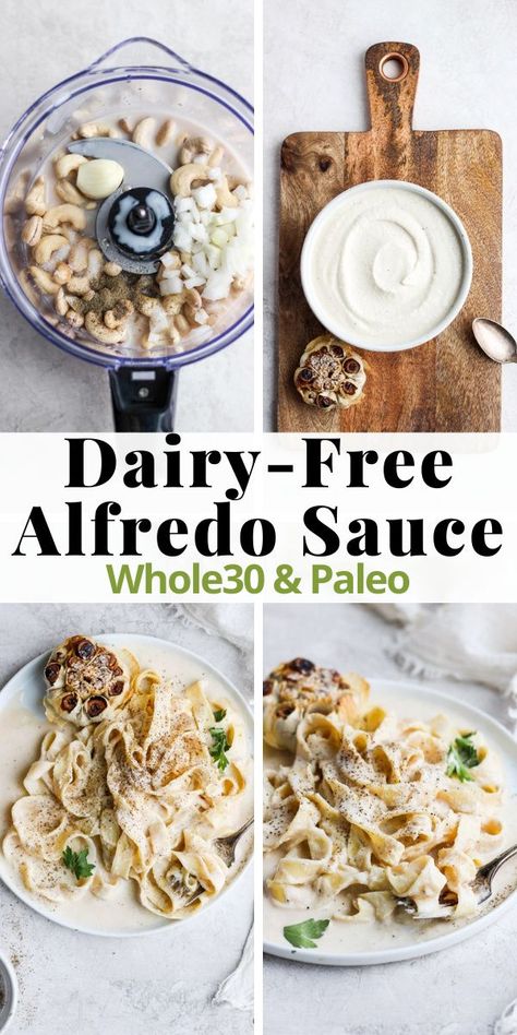 Vegan Roasted Garlic Alfredo Sauce Recipe – creamy and delicious, this dairy-free, vegan Alfredo sauce is a must-try!! (Whole30/Paleo) made with cashews, this recipe couldn't be more simple for dinner any day of the week! Whole30 Alfredo Sauce, Paleo Pasta Sauce Recipes, Dairy Free Garlic Sauce, Cashew Alfredo Sauce Vegan, Whole 30 Alfredo Sauce, Vegan Cashew Alfredo Sauce, Paleo Alfredo Sauce, No Dairy Alfredo Sauce, Whole 30 Pasta Sauce