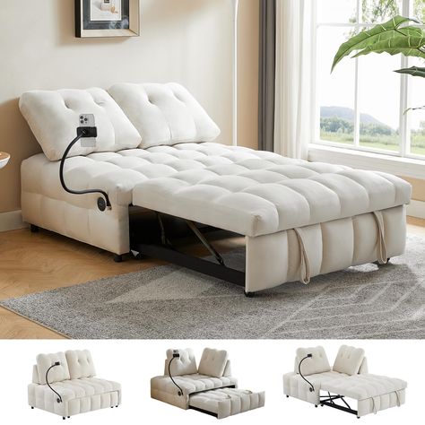 PRICES MAY VARY. Space-Saving Convertible: Our modern sleep sofa bed is a perfect fit for small apartments and compact living spaces. When folded, it functions as a cozy sofa (48.42''W x 38.58''D x 35.43''H). Easily pull out the bottom bed frame to transform it into a chaise lounge, or lift it up to create a twin-size bed in seconds (Bed Size: 48.42''W x 74''D x 35.43''H, Sleep Size: 39.76''W x 74''D x 16.9''H). Ideal for apartments, second bedrooms, study rooms, offices, RVs, camper van, motorh Puff Sofa, Modern Velvet Sofa, Velvet Sofa Bed, Accent Sofa, Sofa Velvet, Couch Upholstery, Pull Out Sofa Bed, Loveseat Sleeper, Pull Out Sofa