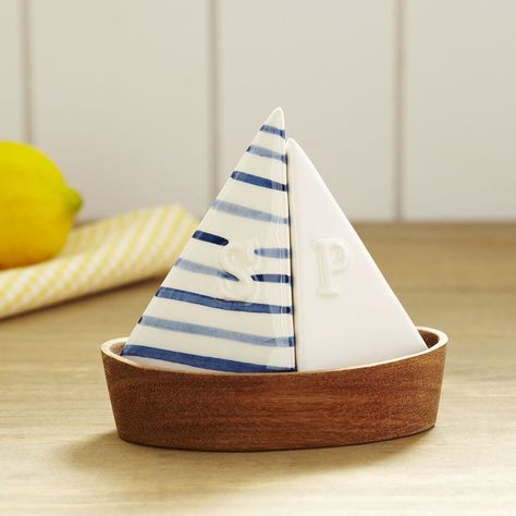 Sailboat Salt & Pepper Shakers Letter Sorter, Nautical Cake, Ceramic Salt And Pepper Shakers, Salt & Pepper Shakers, Ceramic Salt And Pepper, Watercolor Stripes, Towel Dispenser, Napkin Holders, Tabletop Accessories