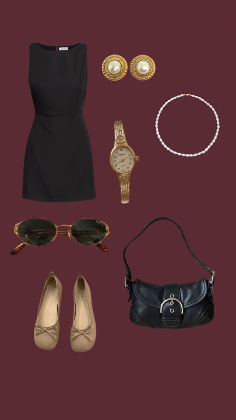 mini black dress outfit, ballet slippers, gold jewelry, elegant. New York Dressy Outfits, 21 Birthday Club Outfits, Federal Employee Outfit, Art Show Outfits Women, Fancy Women Outfits, Navy Baseball Cap Outfit, Nyc Ballet Outfit, Mini Black Dress Outfit Classy, Closet Must Haves For Women