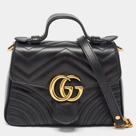 Gucci Black Matelasse Leather Mini GG Marmont Top Handle Bag Classic Handbags, Gg Marmont, The Promise, Consignment Stores, Luxury Closet, Bag Handle, Gucci Black, Bag Bag, Handle Bag