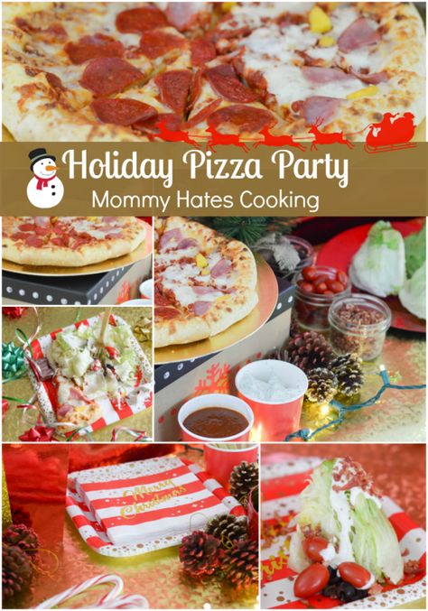 The Perfect Holiday Pizza Party Thanksgiving Pizza Party, Pizza And Pajama Christmas Party, Holiday Pizza Party, Pizza And Pajamas Christmas Party, Pizza Christmas Party, Christmas Pizza Party, Christmas Pizza Ideas, Pizza Party With Friends, Pizza Bar Party