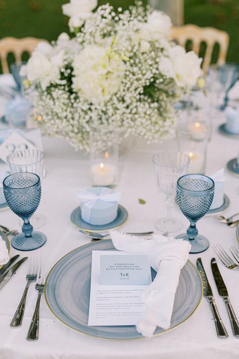 Its About Shucking Time Wedding, Sage Green Tablescape Wedding, Blue Color Palette For Wedding, Dusty Blue White And Gold Wedding, Sage Green Dusty Blue Cream Wedding, Dusty Blue Tablescape, Beige Blue Wedding, Dusty Blue And White Wedding Theme, Dusty Blue And Sage Green Wedding Theme Table Settings