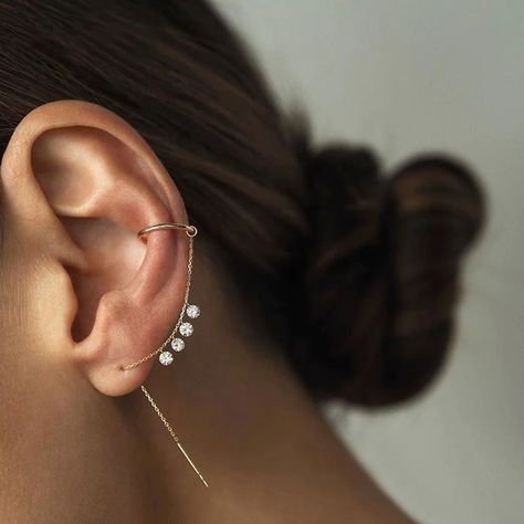 Ear Cuff Chain Earrings, Cuff Chain Earrings, Simple Ear Cuff, Desi Jewelry, Ear Cuff Chain, Earring Cuff Chain, Crystal Ear Cuff, Minimalist Chain, Jewellery Diy