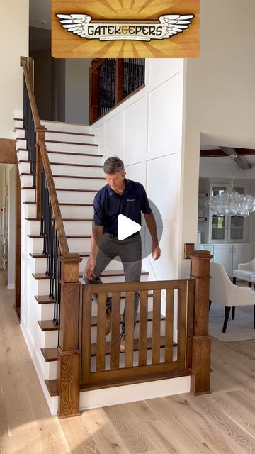 Stair Gate Diy, Dubai Townhouse, Wooden Stair Gate, Top Of Stairs Gate, Staircase Gate, Stair Gates, Gates For Stairs, Best Baby Gates, Safety Gates For Stairs