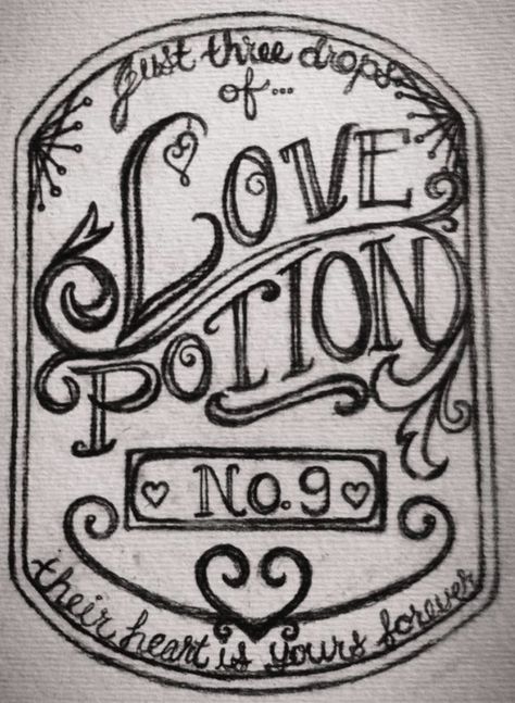 Love Potion Drawing, Love Potion Tattoo, Label Drawing, Love Potion Number 9, Ben Christensen, Love Potion No 9, Witch Crafts, Valentine's Ideas, Tattoo Templates