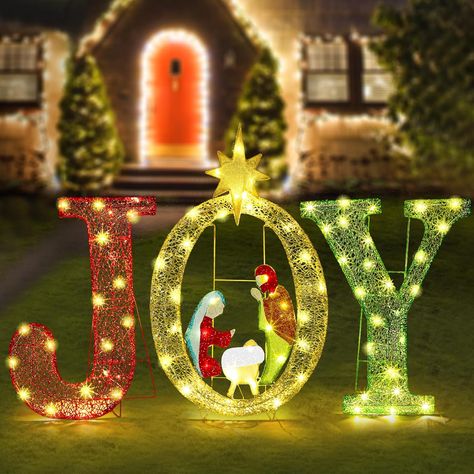 3 Pcs 35 Inch Joy Christmas Nativity Decoration, Lighted Outdoor Nativity Scene Christmas Decorations Joy Nativity Yard Sign Decoration for Xmas... Nativity Scene For Yard, Outdoor Nativity Scene, Outdoor Nativity, Joy Christmas, Garden Lawn, Yard Sign, Christmas Nativity, Nativity Scene, Yard Signs