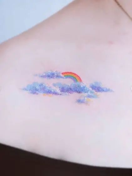 Rainbow Letters Tattoo, Realistic Rainbow Tattoo, Butterfly Rainbow Tattoo, Pastel Rainbow Tattoo, Cloud Rainbow Tattoo, Rainbow With Clouds Tattoo, Heart Bubble Tattoo, Rainbow Wrist Tattoo, Rainbow And Cloud Tattoo