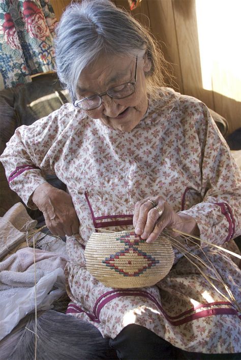 Lucille Westlock, Yup'ik basket weaver Native American Baskets, Indian Baskets, Basket Weaver, Pine Needle Baskets, Coiled Baskets, Native American Culture, Native Art, Native American Art, Native American Indians