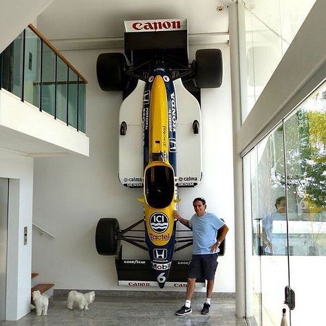 Nelson Piquet, the three times World Champion has an F1 car mounted on the living room wall 🏆 We want an F1 car! And you ⁉️ Tag your wife •… F1 Art, Cars Room, F1 Car, Classic Racing Cars, Car Vintage, Automotive Decor, Formula 1 Car, Dream Garage, Car Mount